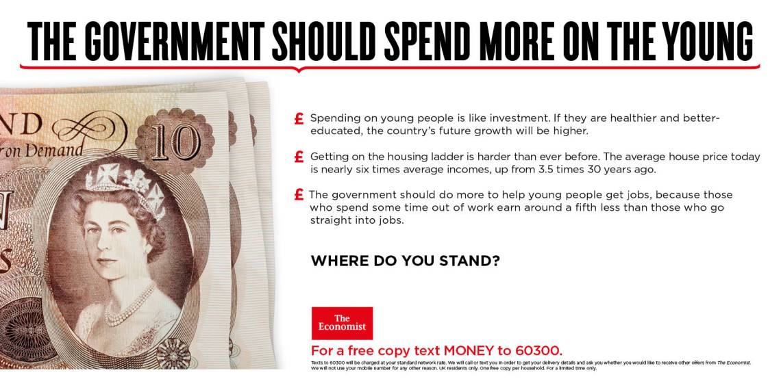 economist poster where do you stand government should spend more on the young bank note