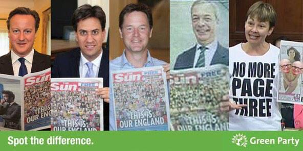 Green Party spot the difference end of page 3 sun newspaper
