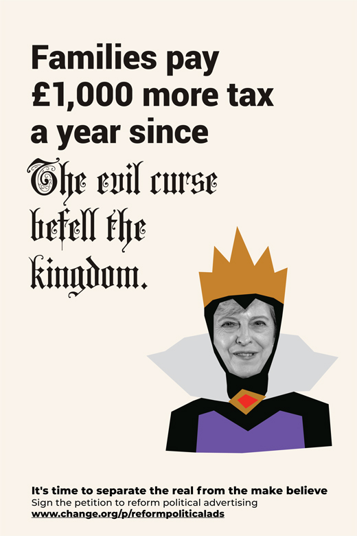 Theresa May queen reform political advertising