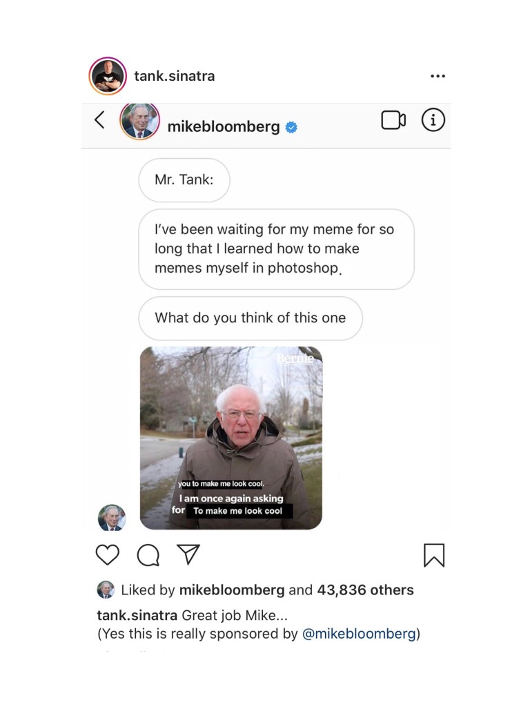 mike bloomberg meme featuring bernie sanders